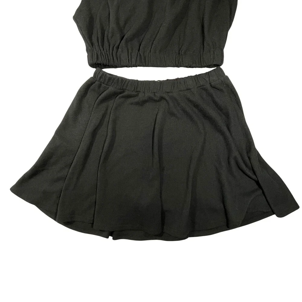 Free‎ People FP Beach Black Ace Terry Crop Top & Skort/Miniskirt Set Size Small